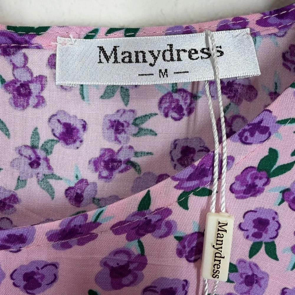 Manydress Womens Floral Maxi Dress Medium Pink Purple Tiered Boho Cottagecore